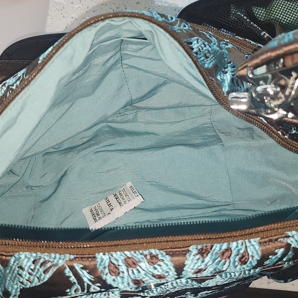 Petunia Pickle Bottom baby chic diaper bag nwot teal/brown vintage - Picture 10 of 11